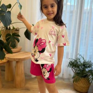 Marka Muadili Minnie Baskılı Fuşya Şortlu Takım