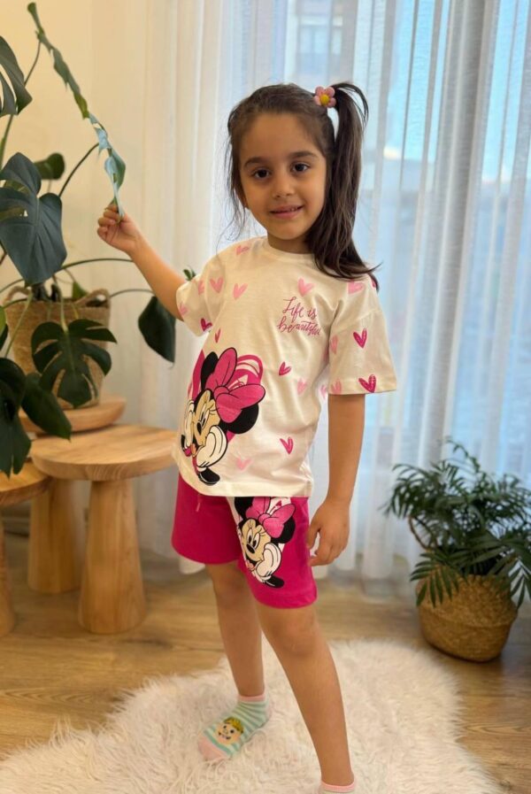 Marka Muadili Minnie Baskılı Fuşya Şortlu Takım