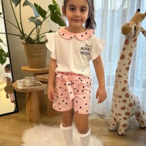 Bebe Yaka Minnie Mouse Baskılı Şortlu Takım