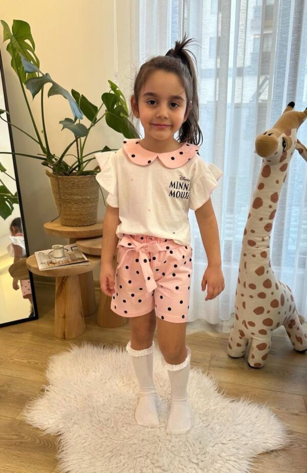 Bebe Yaka Minnie Mouse Baskılı Şortlu Takım